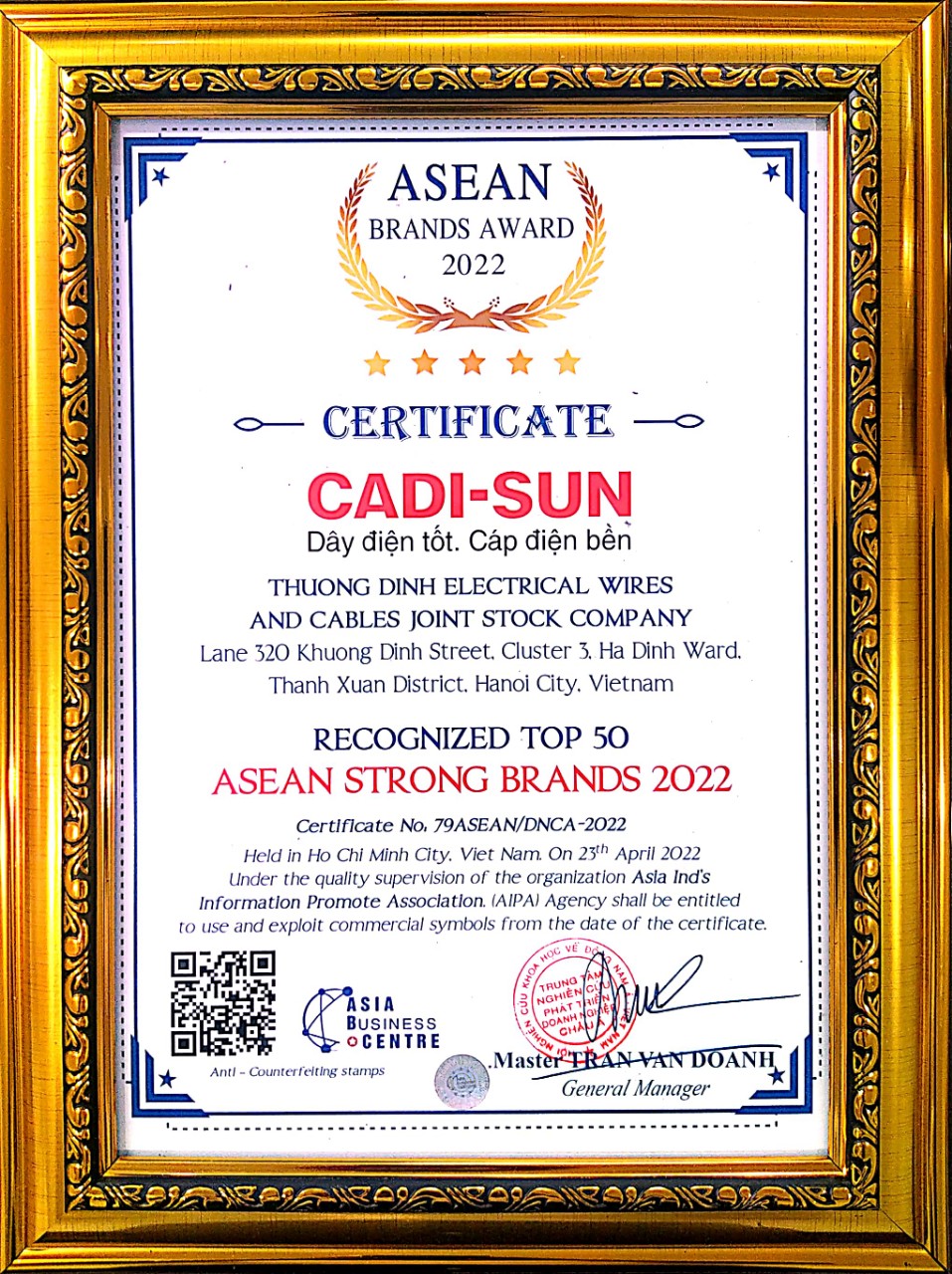 CADI-SUN là thương hiệu mạnh ASIAN 2022